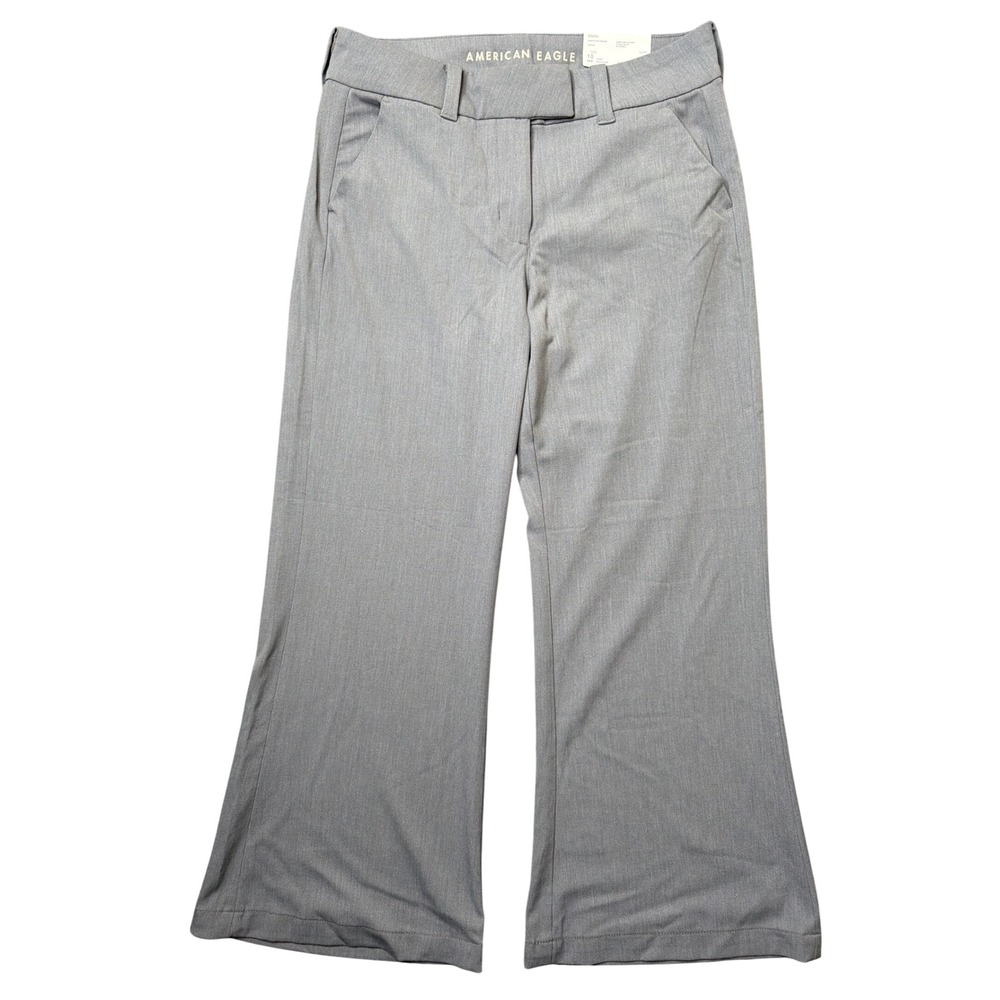 American Eagle Trouser Womens 10 Short Baggy Flare Grey Stretch Low-Rise NEW